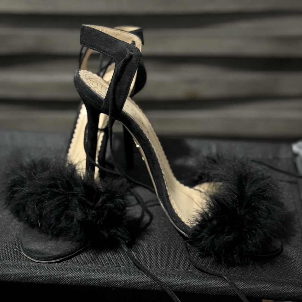 Charlotte Olympia heels with black fur - lace up